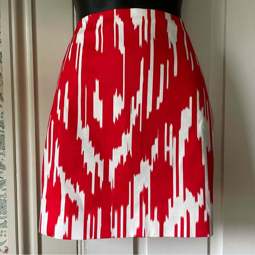 J CREW Red and White Abstract Skirt